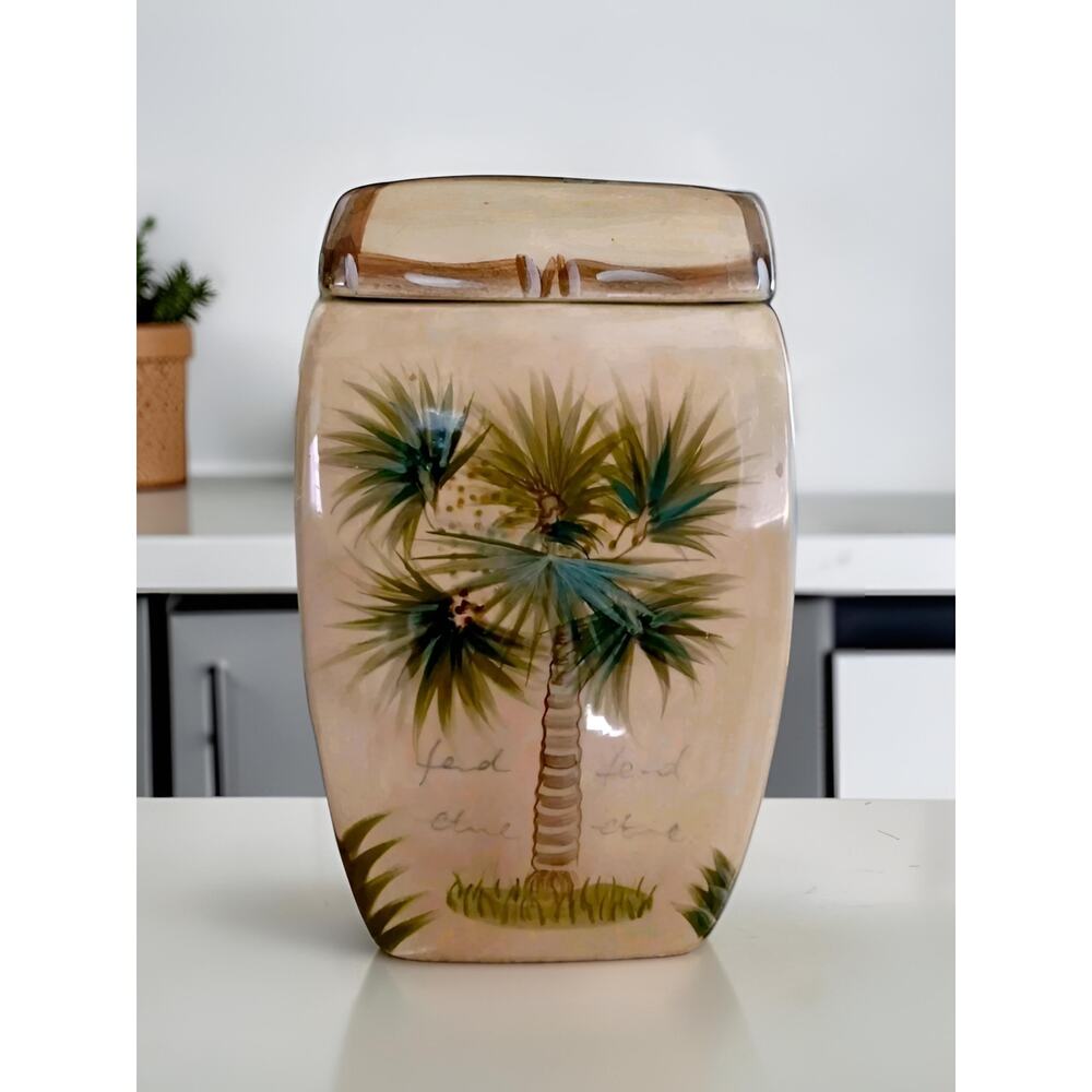Tabletops Unlimited Bora Bora Palm Tree Ceramic Canisters Set of 2 RETIRED - Picture 4 of 14